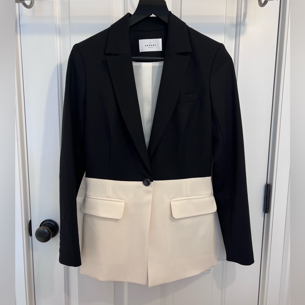 Argent single button colorblock blazer